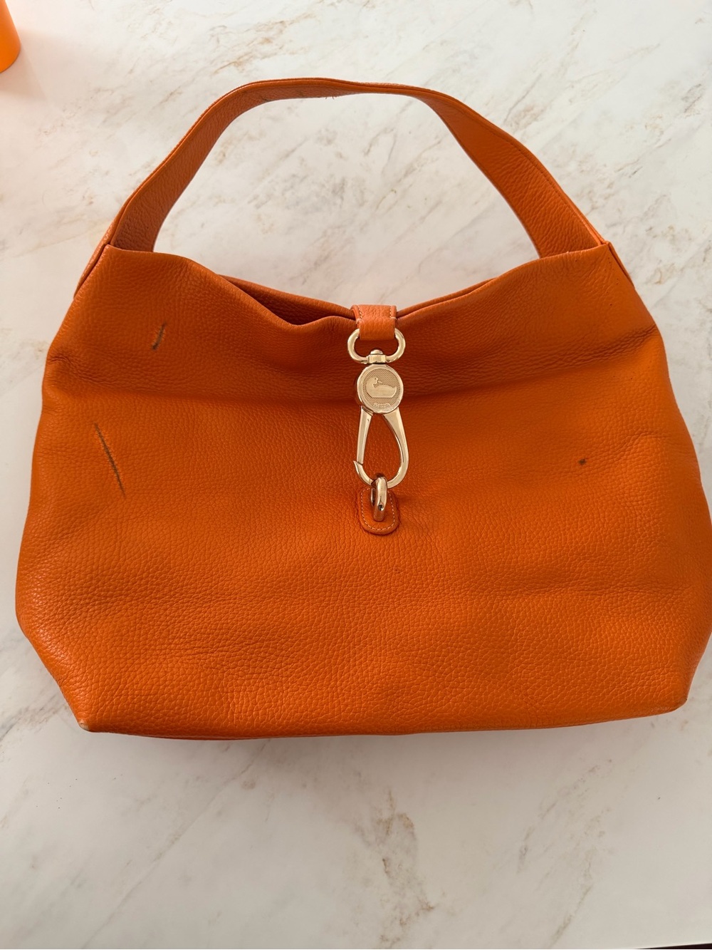 Dooney and Bourke Orange Leather Shoulder Bag with Gold Hardware